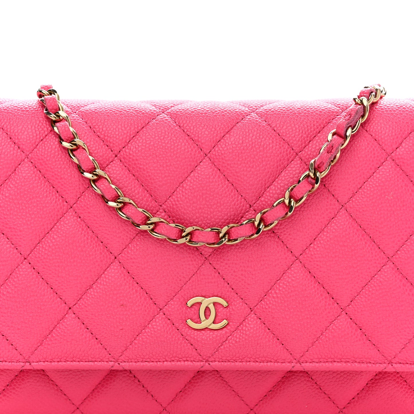 Caviar Quilted Wallet on Chain WOC Fuchsia