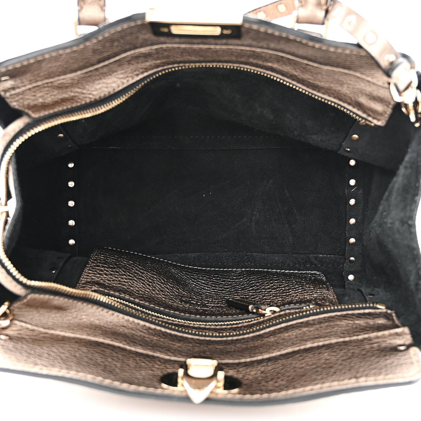 Metallic Grained Calfskin Rockstud Double Handle Tote Sasso