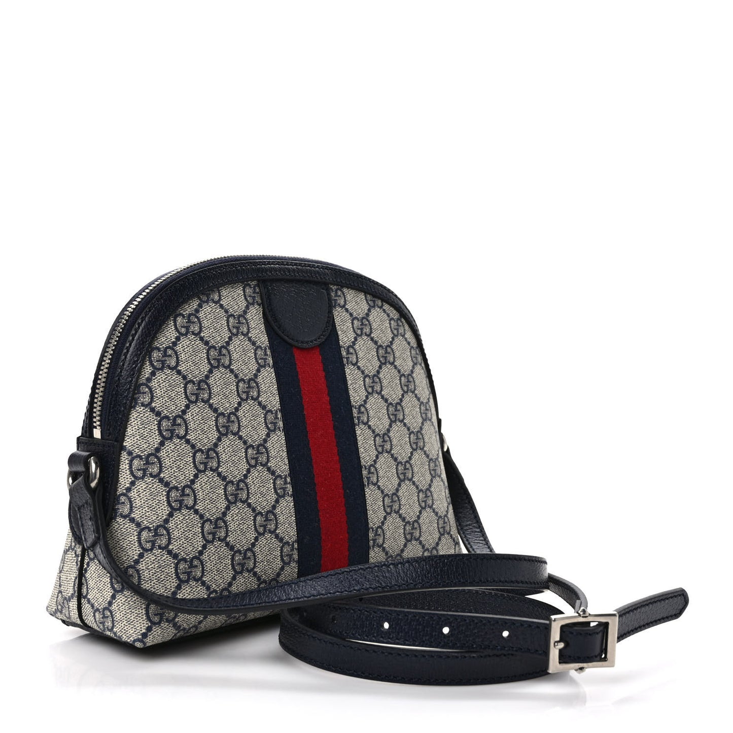GG Supreme Monogram Textured Dollar Calfskin Web Small Ophidia Dome Shoulder Bag Beige Blue