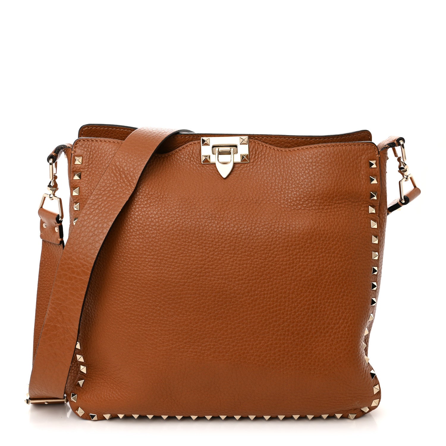 Valentino Garavani Pebbled Calfskin Large Rockstud Flip-Lock Messenger Bag Light Cuir 1 of 11