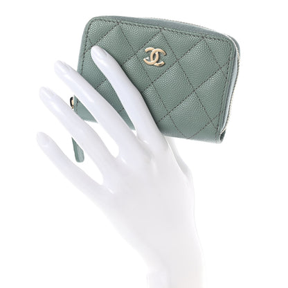 Chanel Caviar Quilted Zip Around Coin Purse Wallet Dark Green 2 of 7