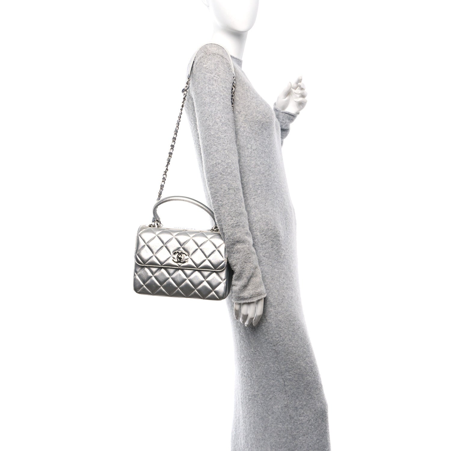 Chanel Metallic Lambskin Quilted Small Trendy CC Flap Dual Handle Bag Silver Silver 2 of 11