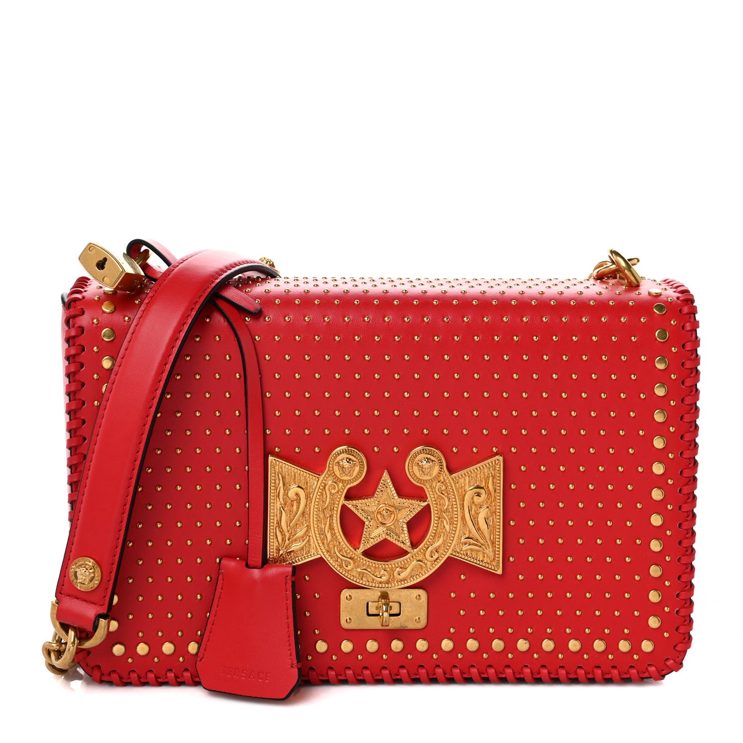 Nappa Whipstitch Icon Western Chain Shoulder Bag Red