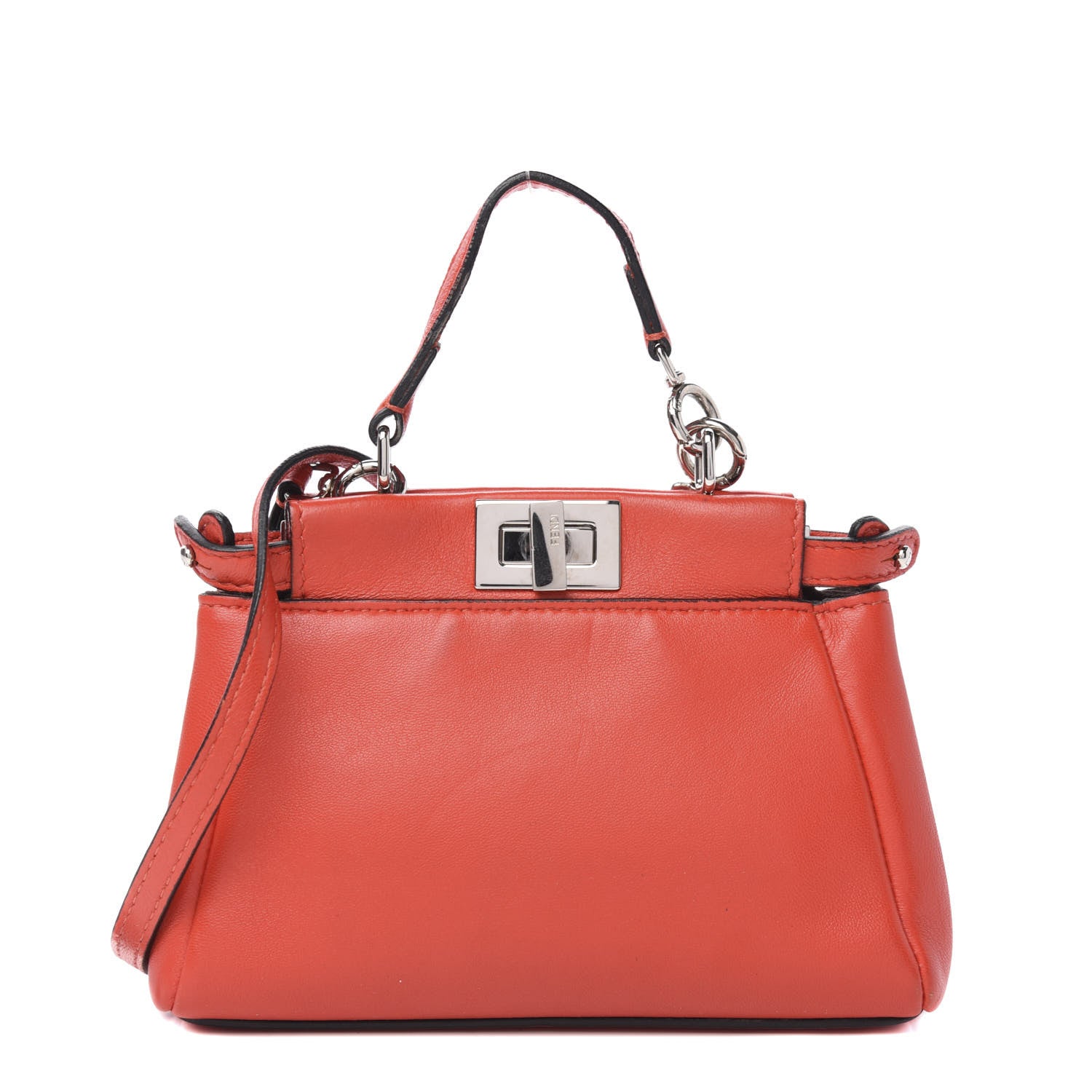 Fendi Shiny Nappa Micro Peekaboo Iconic Satchel Rosso Pimento 1 of 11