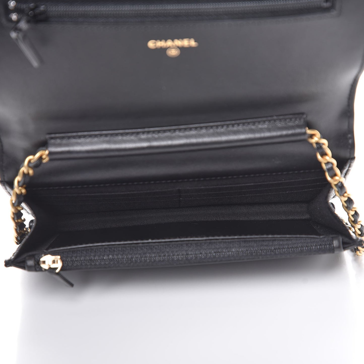 Caviar Chevron Quilted Boy Wallet On Chain WOC Black