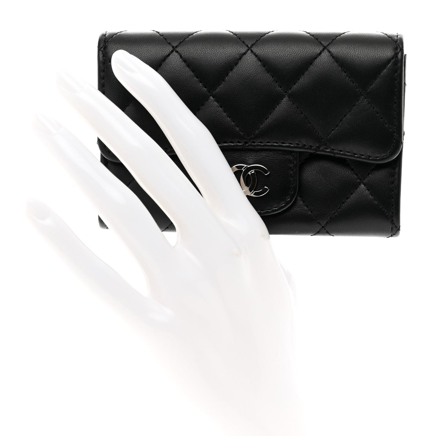 Lambskin Quilted Flap Card Holder Black