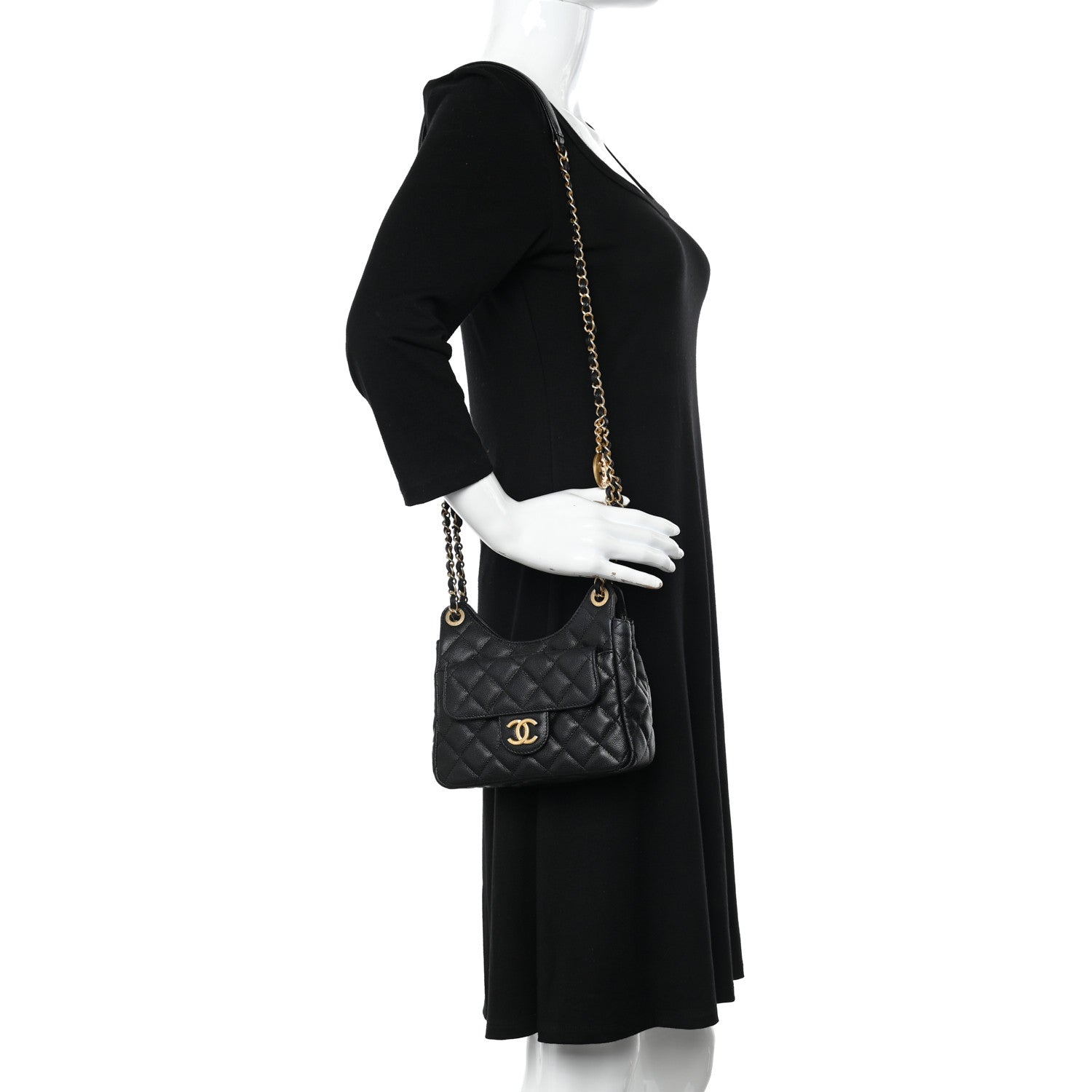 Chanel Caviar Quilted Small Wavy CC Hobo Black 2 of 11