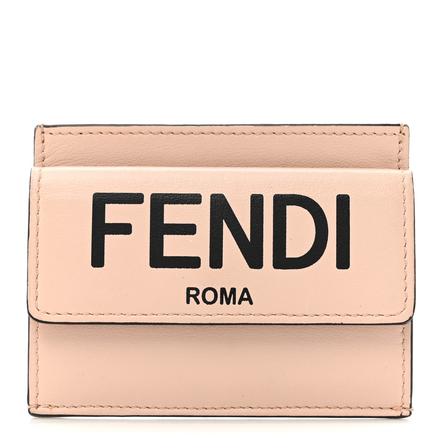 Fendi Vitello Fluffy Logo Fold Over Card Holder Wallet Rosa Quarzo Black 1 of 8
