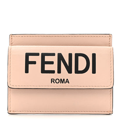Fendi Vitello Fluffy Logo Fold Over Card Holder Wallet Rosa Quarzo Black 1 of 8