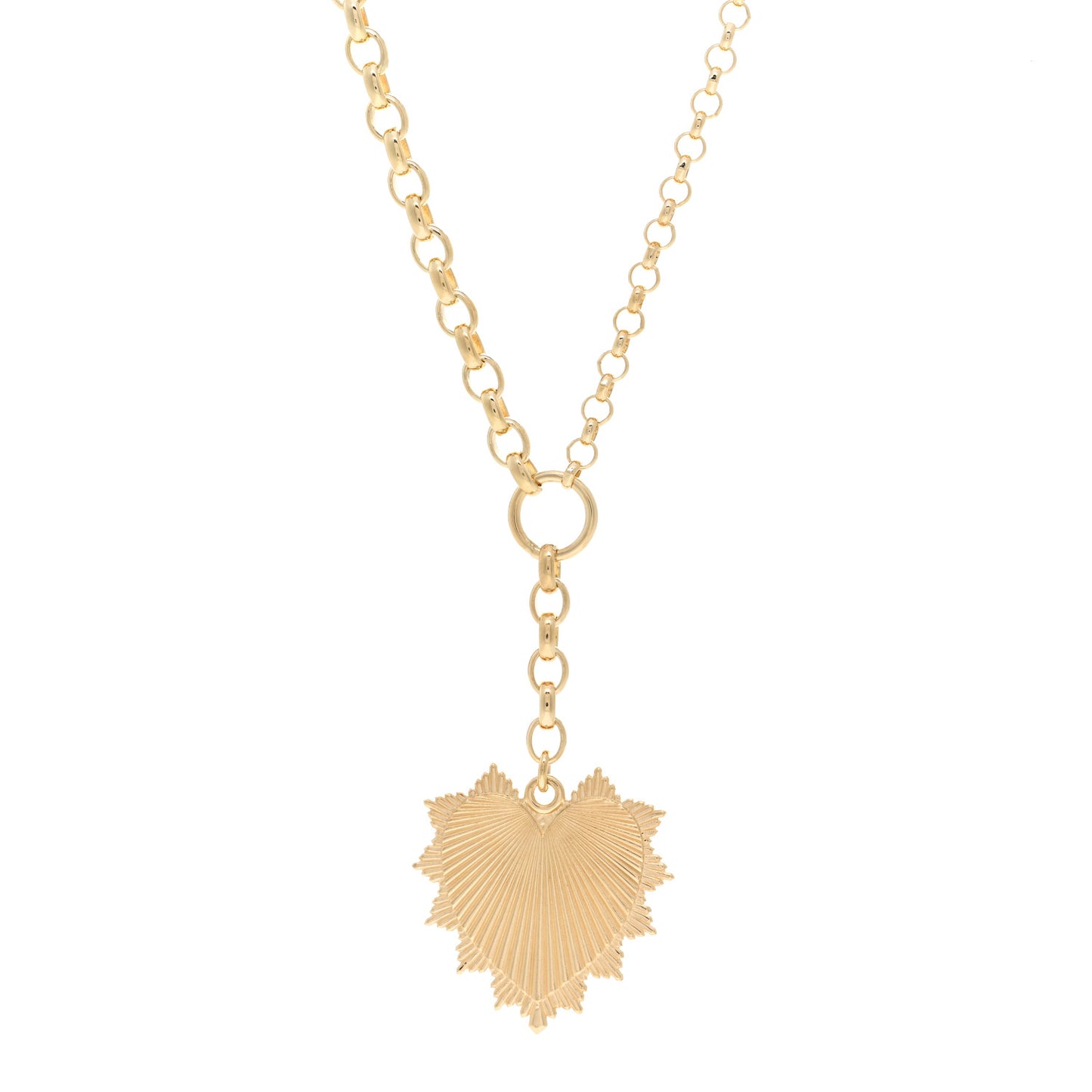 18K Yellow Gold Heart Token Love Medallion Heavy Belcher Chain Necklace