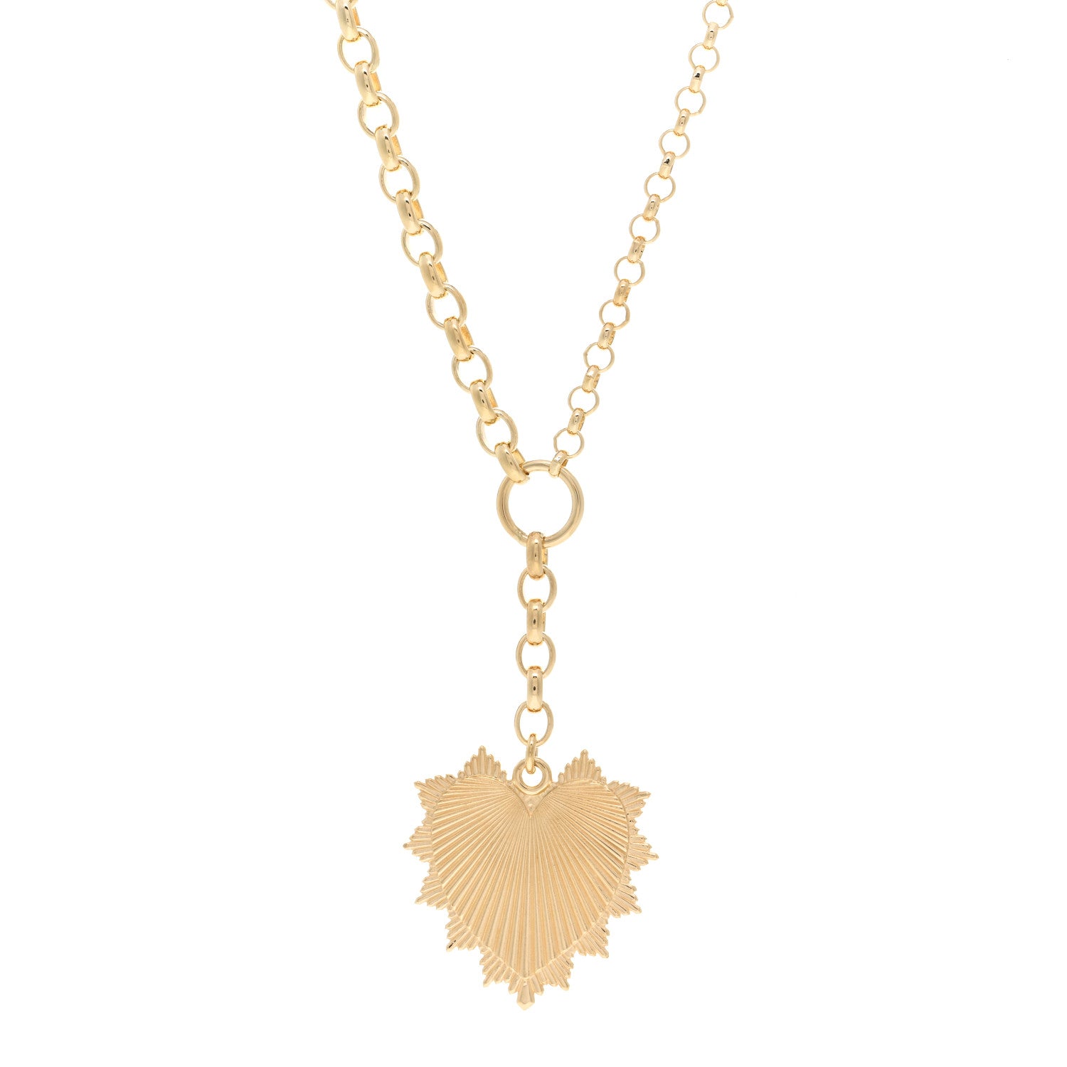 Foundrae 18K Yellow Gold Heart Token Love Medallion Heavy Belcher Chain Necklace 1 of 4
