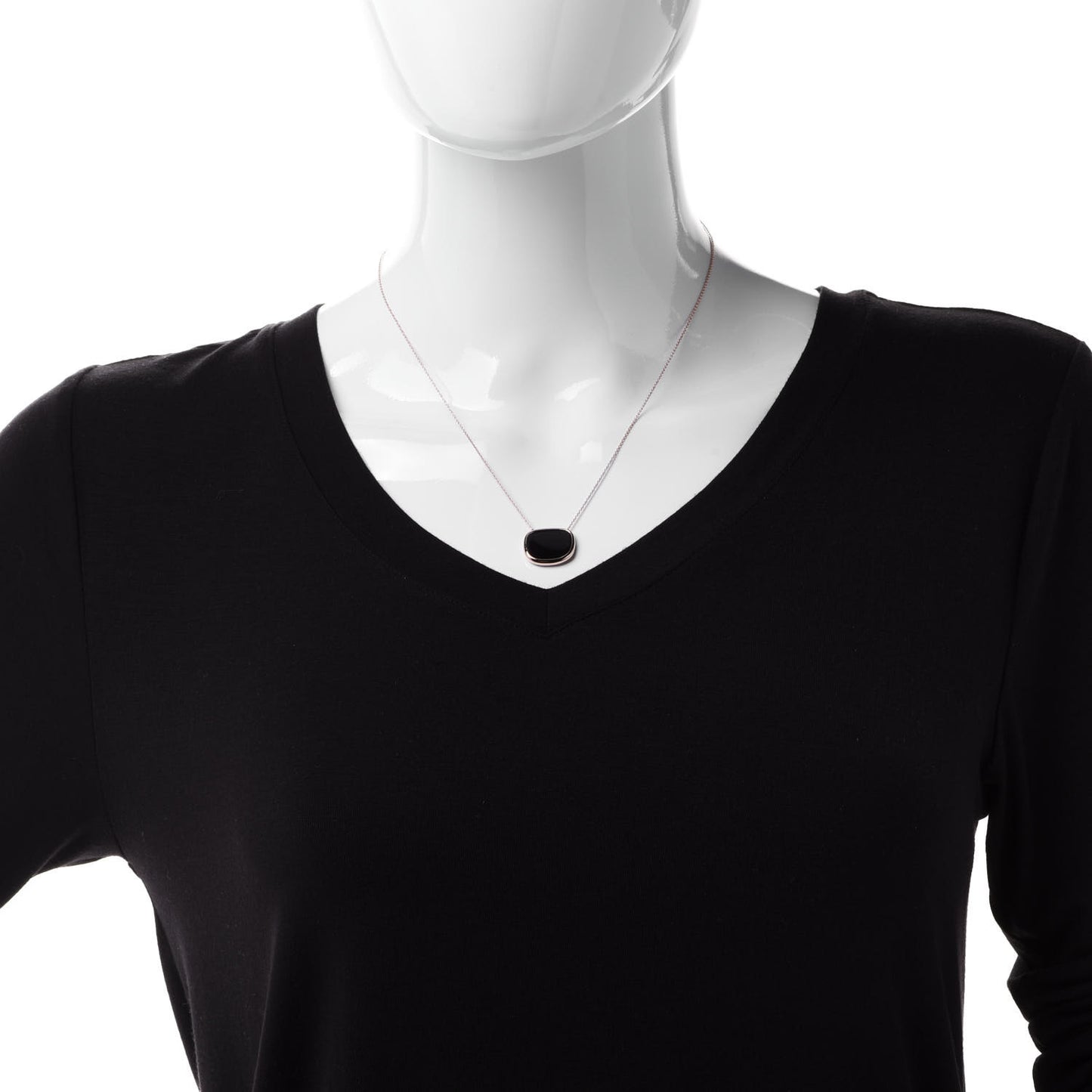 18K Rose Gold Black Jade Amphibole Pendant Necklace