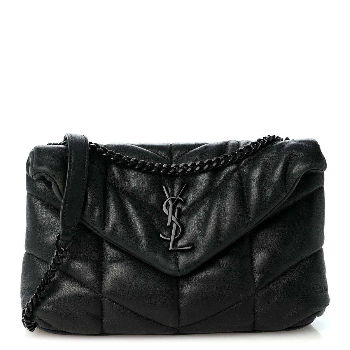 Lambskin Quilted Toy Loulou Puffer Monogram Monochrome Chain Satchel Black