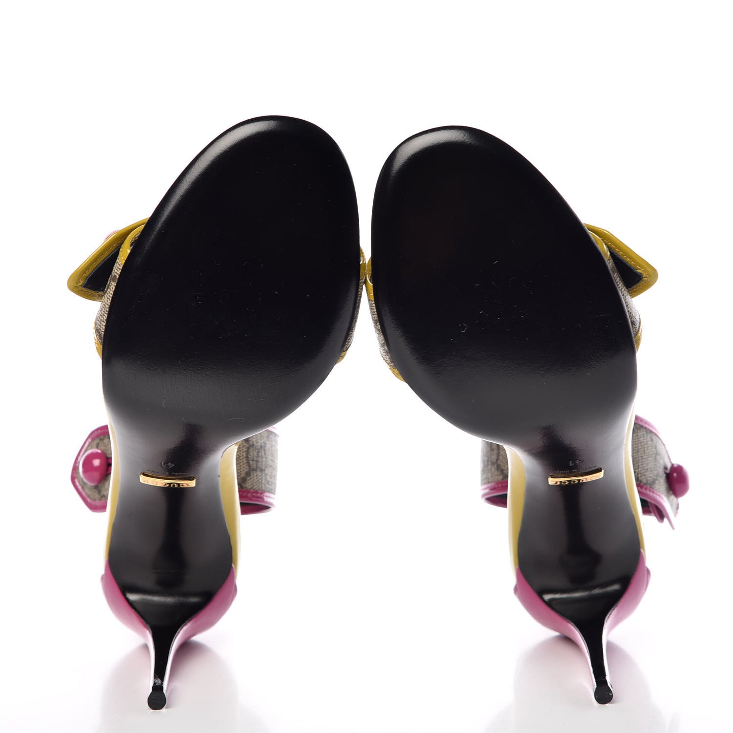 GG Supreme Monogram Patent Harleth Ankle Strap Sandals 41 Beige New Rosette