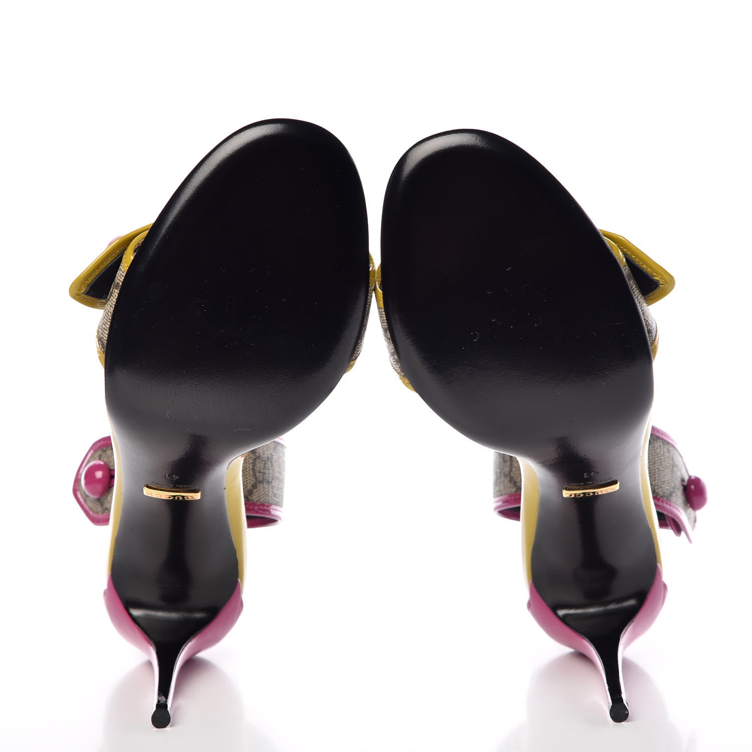 Gucci GG Supreme Monogram Patent Harleth Ankle Strap Sandals 41 Beige New Rosette 7 of 9