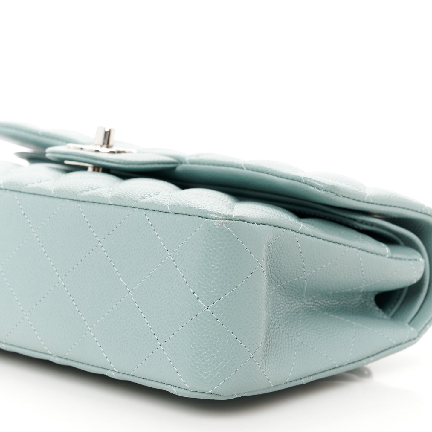 Caviar Quilted Small Double Flap Light Blue