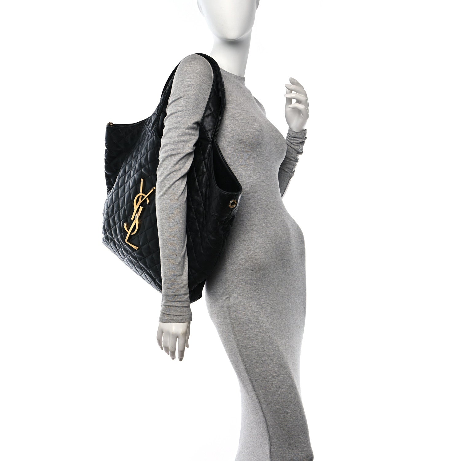 Saint Laurent Lambskin Quilted Maxi Icare Shopping Tote Black 2 of 12