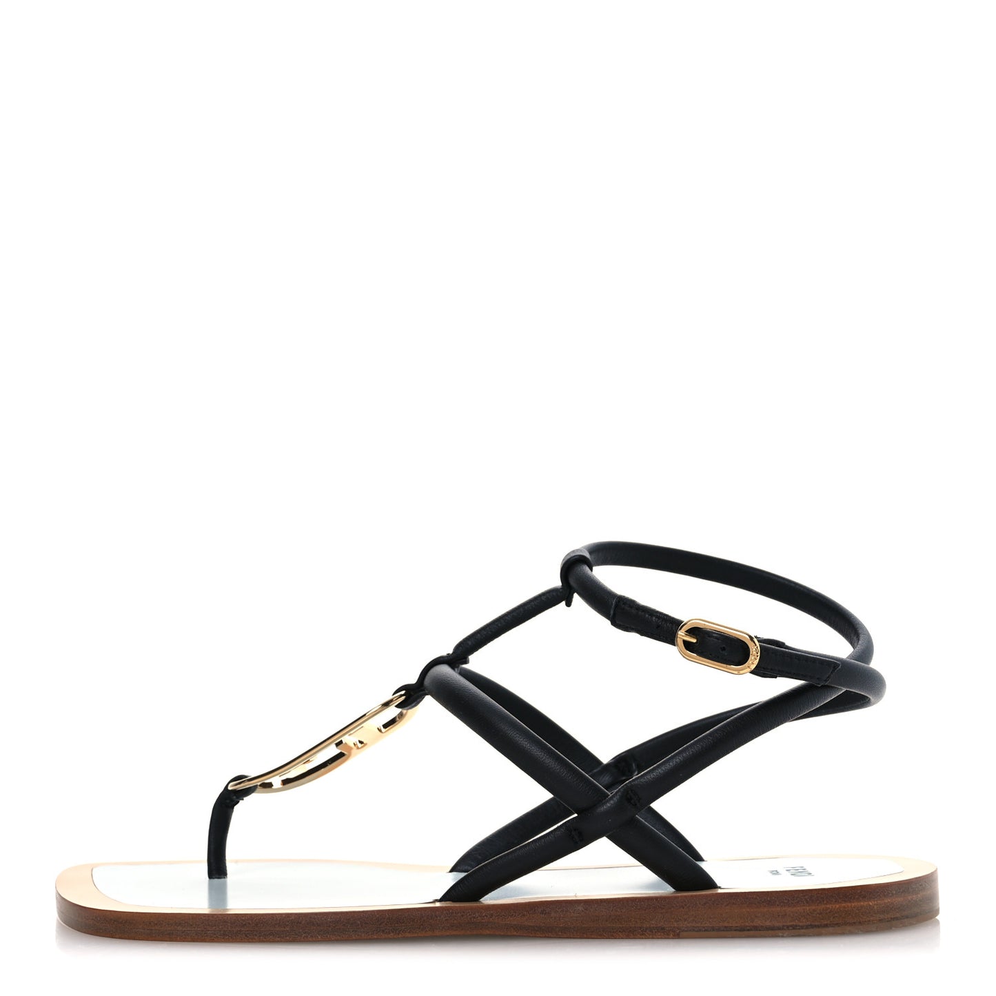 Nappa O’Lock Flat Thong Sandals 37 Black