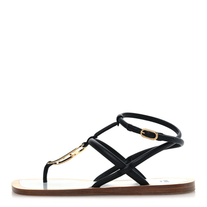 Fendi Nappa O’Lock Flat Thong Sandals 37 Black 1 of 13