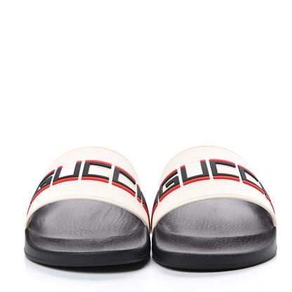Gucci Rubber Stripe Mens Pool Slide Sandals 8 Ecru Poppy Black 2 of 7