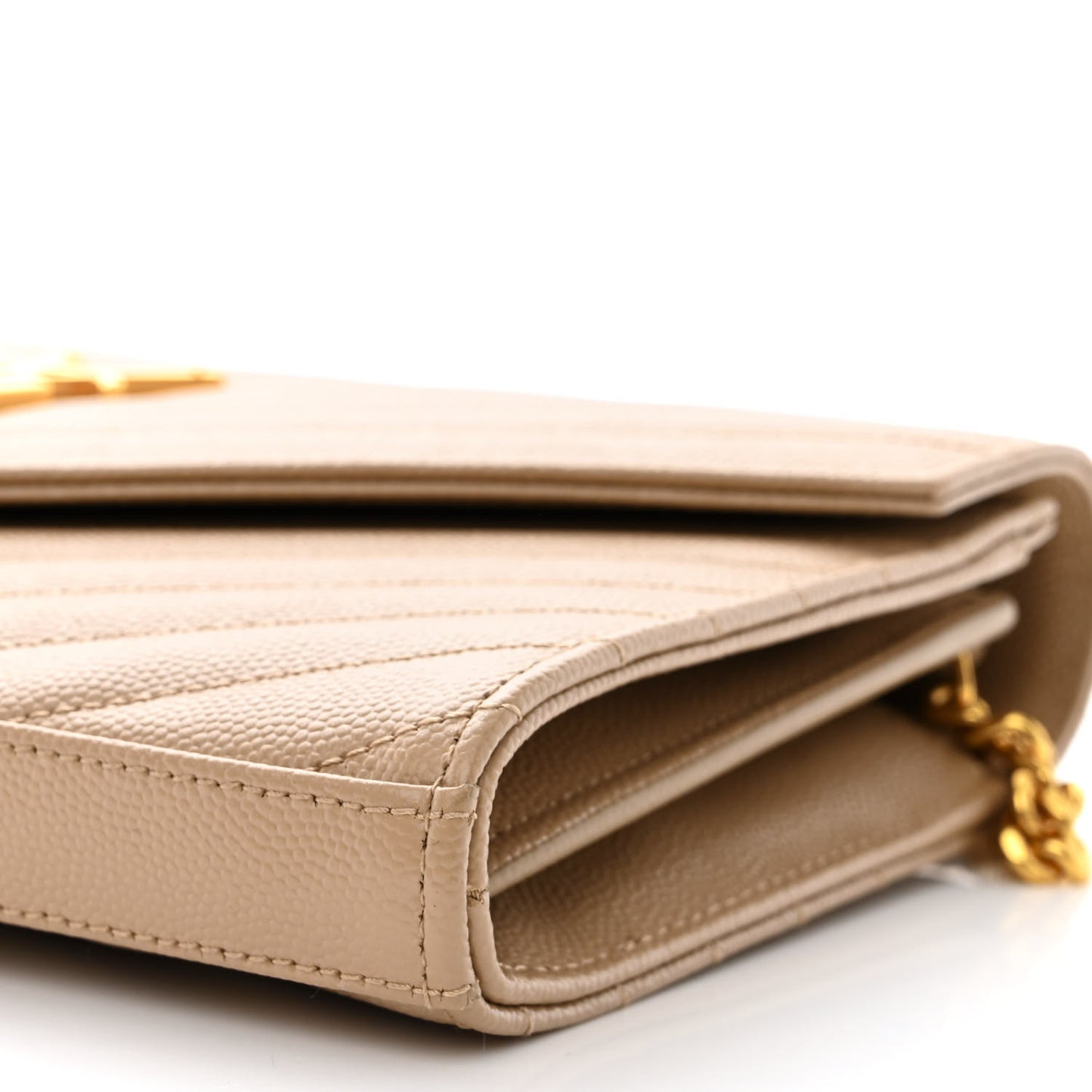 Grain De Poudre Matelasse Chevron Monogram Chain Wallet Dark Beige