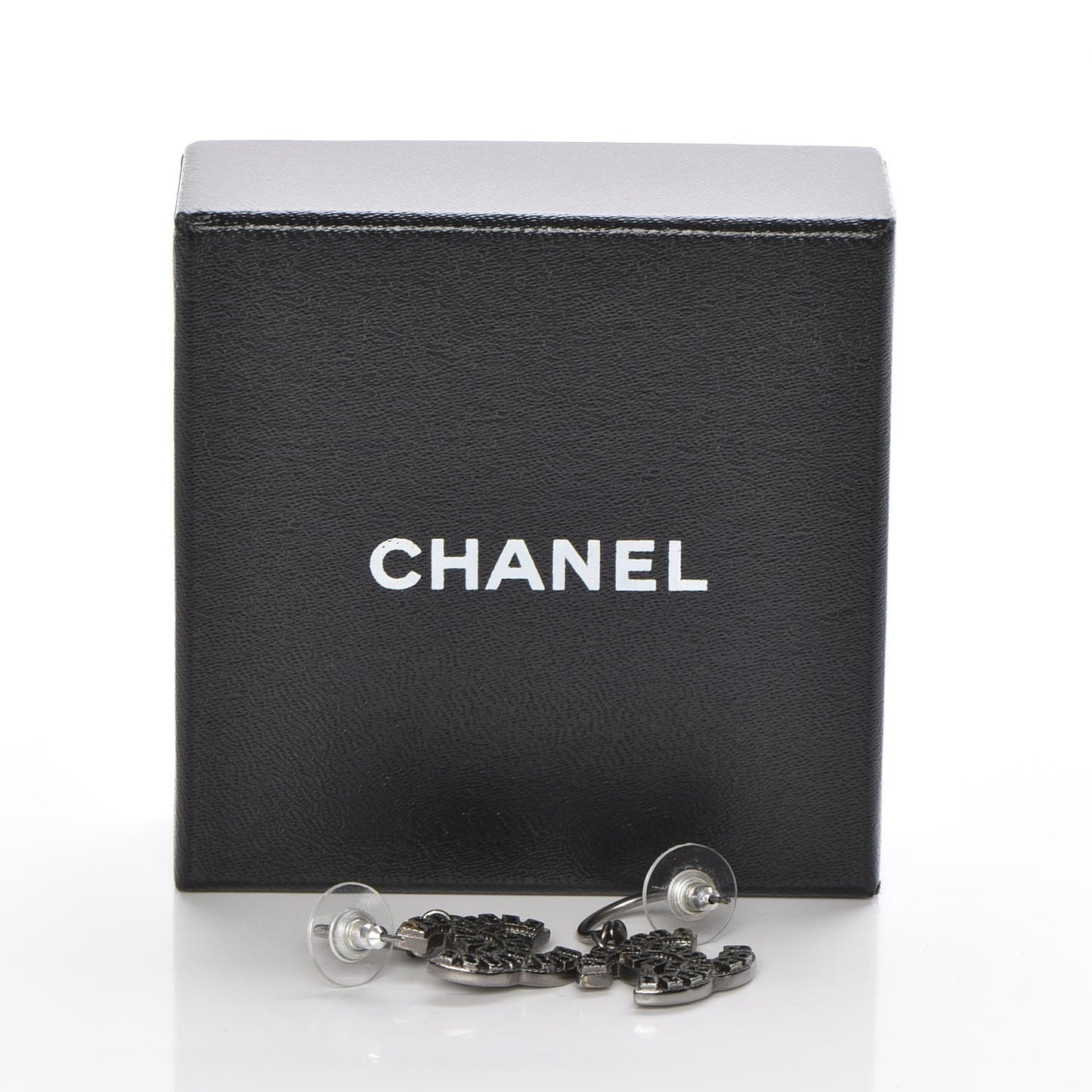 Crystal CC Drop Earrings Ruthenium