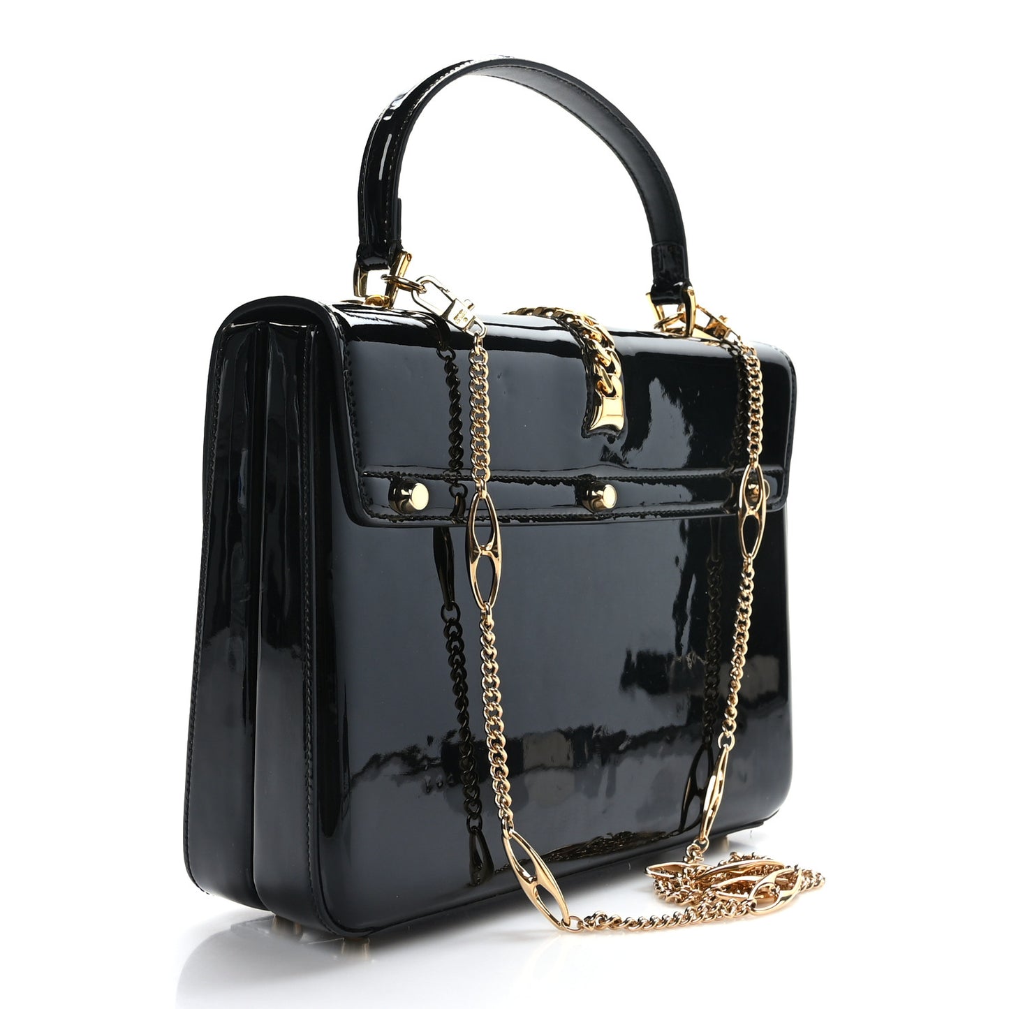 Mousse Top Patent Mini Sylvie 1969 Top Handle Bag Black