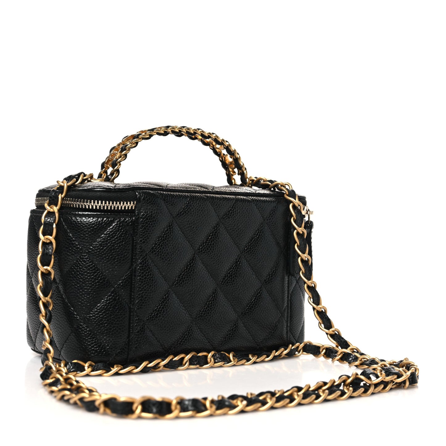 Shiny Caviar Quilted Pick Me Up Vanity Case Black