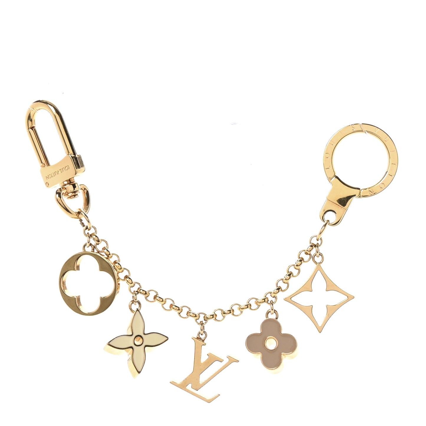 Brass Enamel Fleur De Monogram Bag Charm Chain Gold