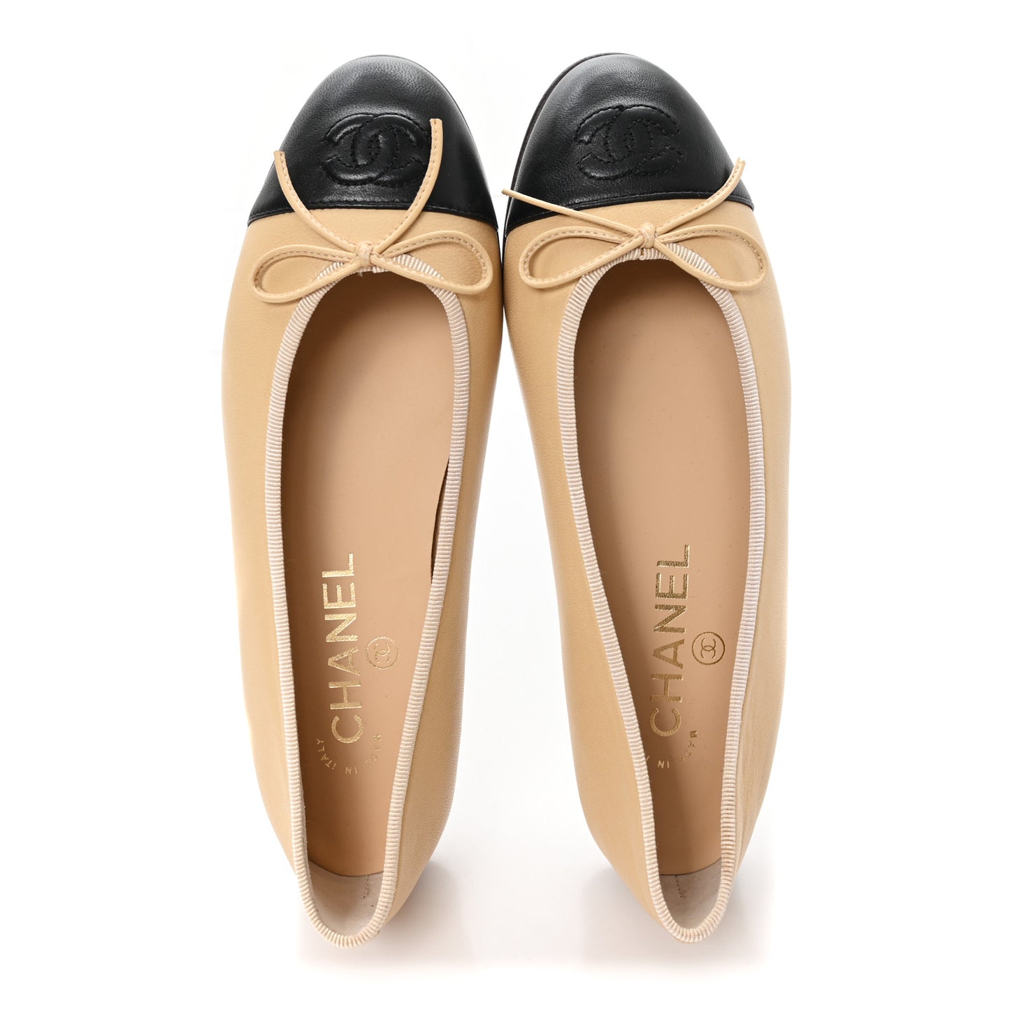 Lambskin Cap Toe CC Ballerina Flats 35.5 Beige Black