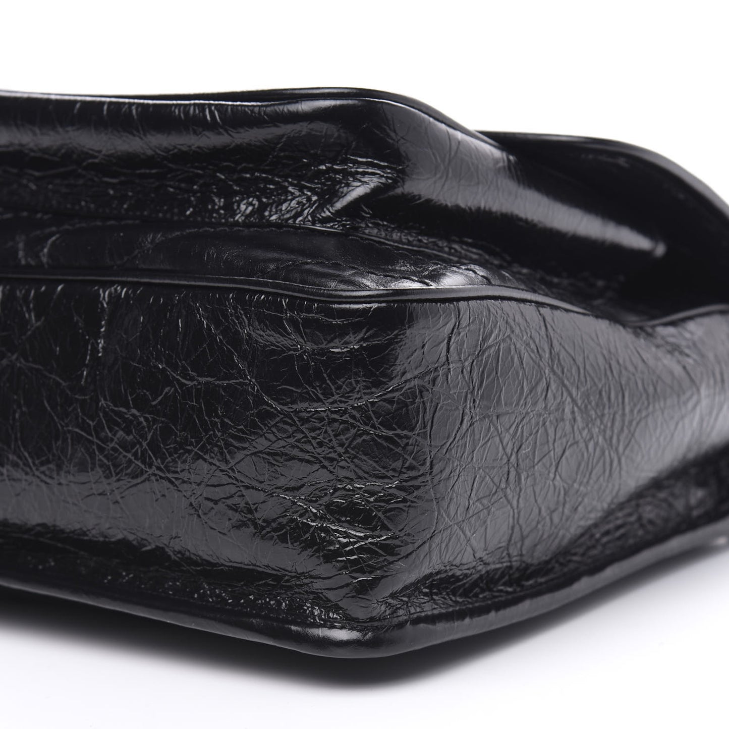 Crinkled Calfskin Matelasse Monogram Large Niki Chain Satchel Black
