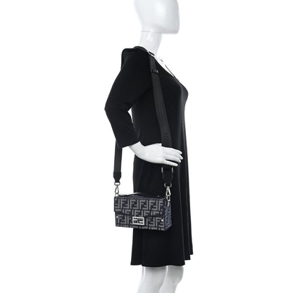 Fendi Fabric Jacquard Reactive Jean Denim Vitello Cover FF Baguette Soft Trunk Blue Black 2 of 11