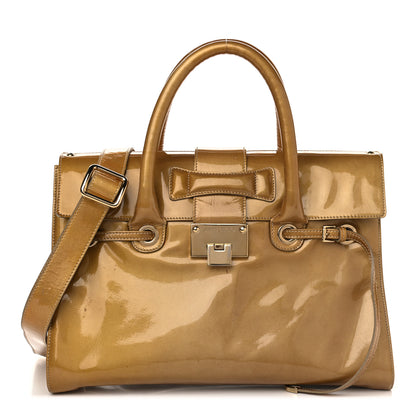 Jimmy Choo Metallic Patent Calfskin Large Rosalie Satchel Gold 1 of 15