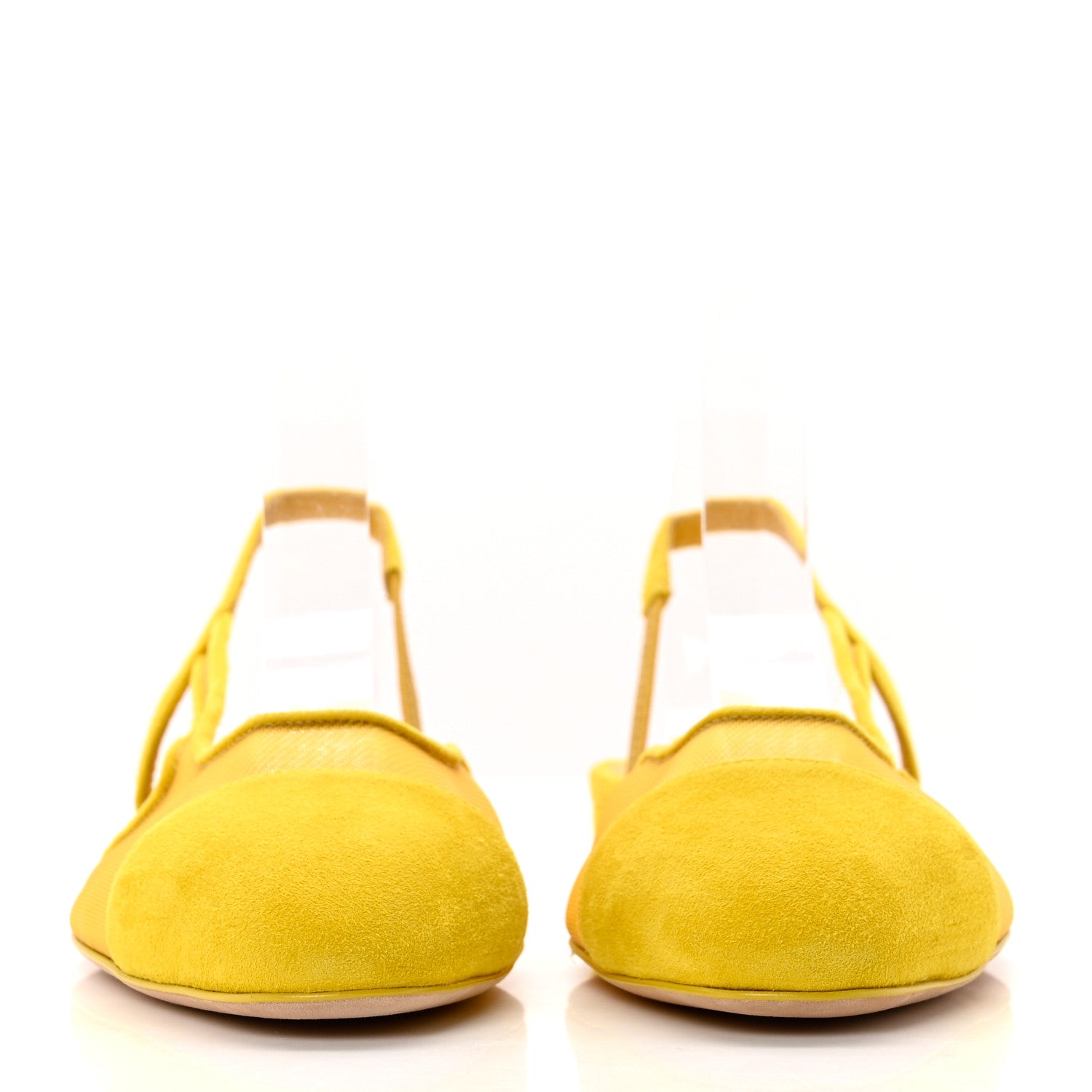 Chanel Mesh Suede Kidskin Cap Toe CC Slingback Flat 37 Yellow 2 of 8