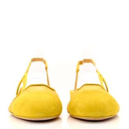 Chanel Mesh Suede Kidskin Cap Toe CC Slingback Flat 37 Yellow 2 of 8