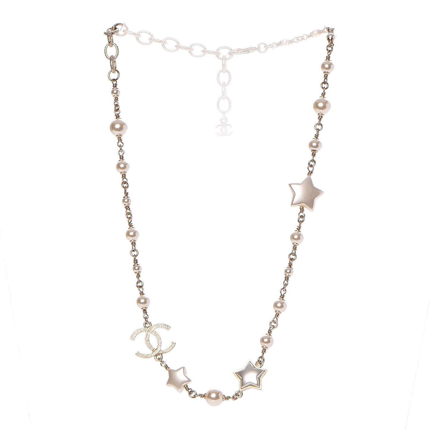 Metal Resin Pearl Star CC Necklace Gold