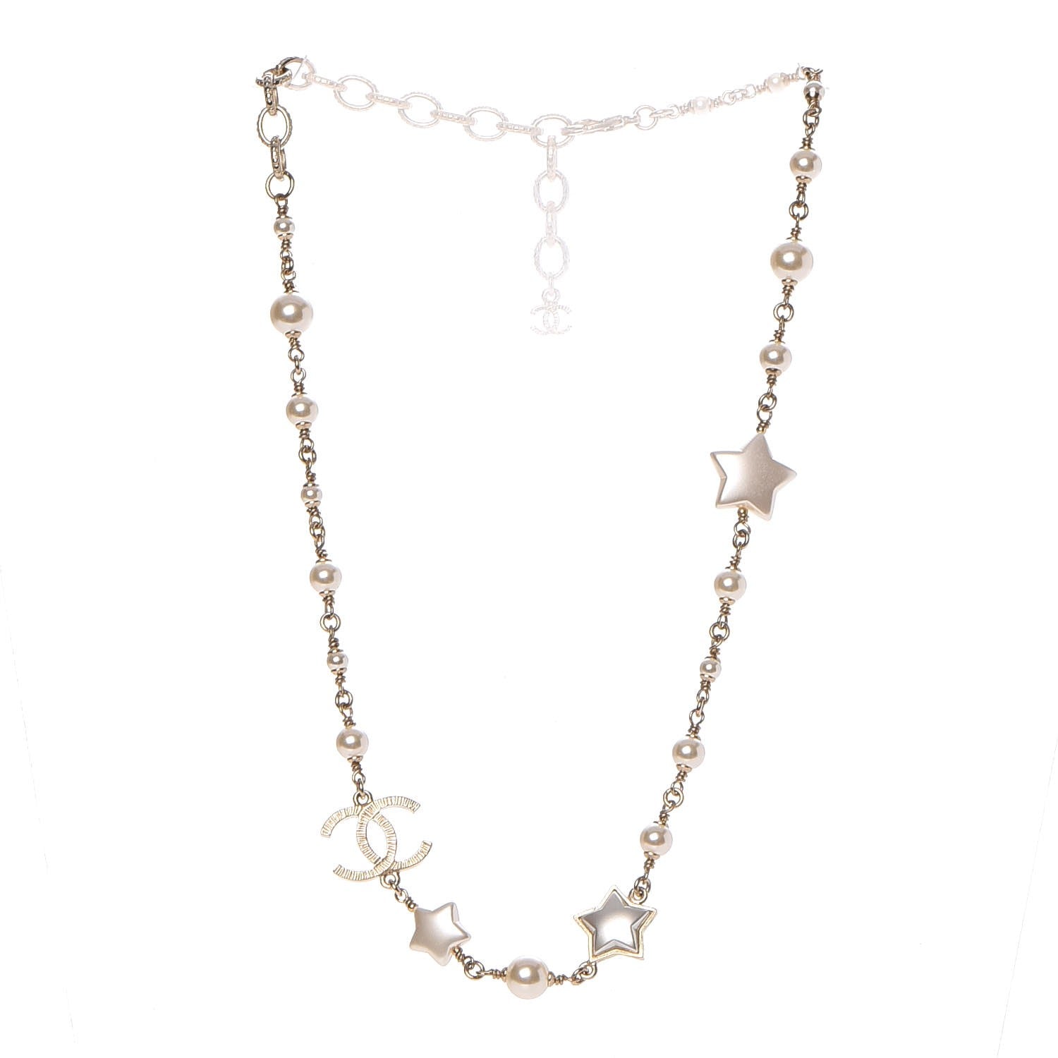 Chanel Metal Resin Pearl Star CC Necklace Gold 3 of 7