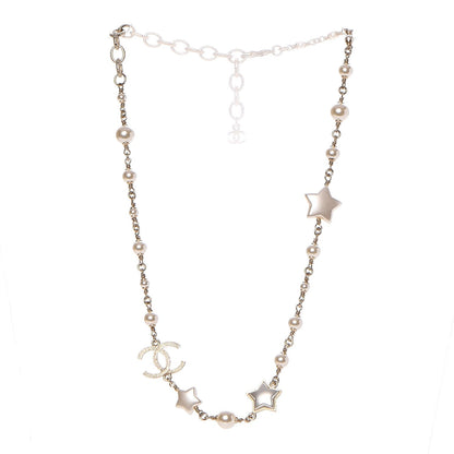Chanel Metal Resin Pearl Star CC Necklace Gold 3 of 7