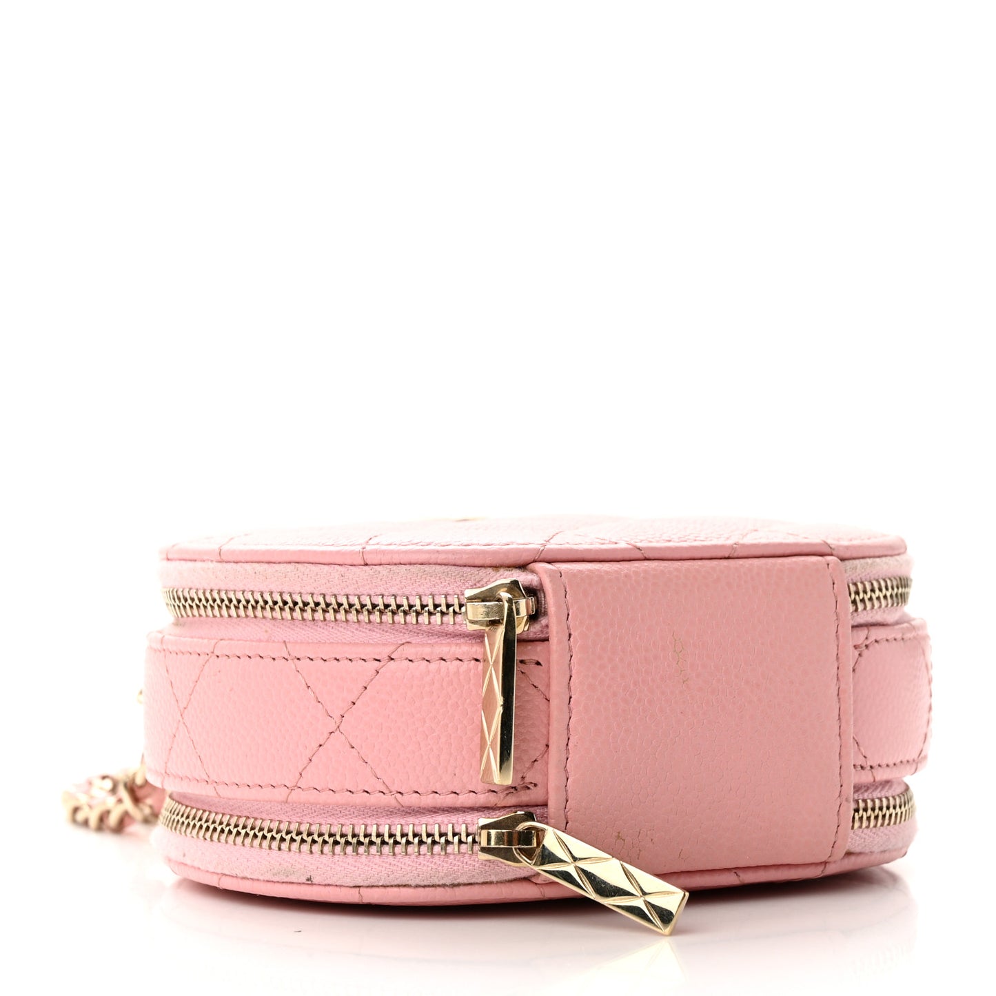 Caviar Quilted Round Handle With Care Vanity With Chain Pink