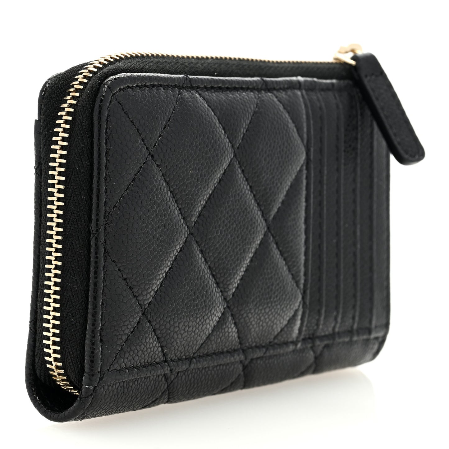 Caviar Quilted CC Zip Around Card Holder Black