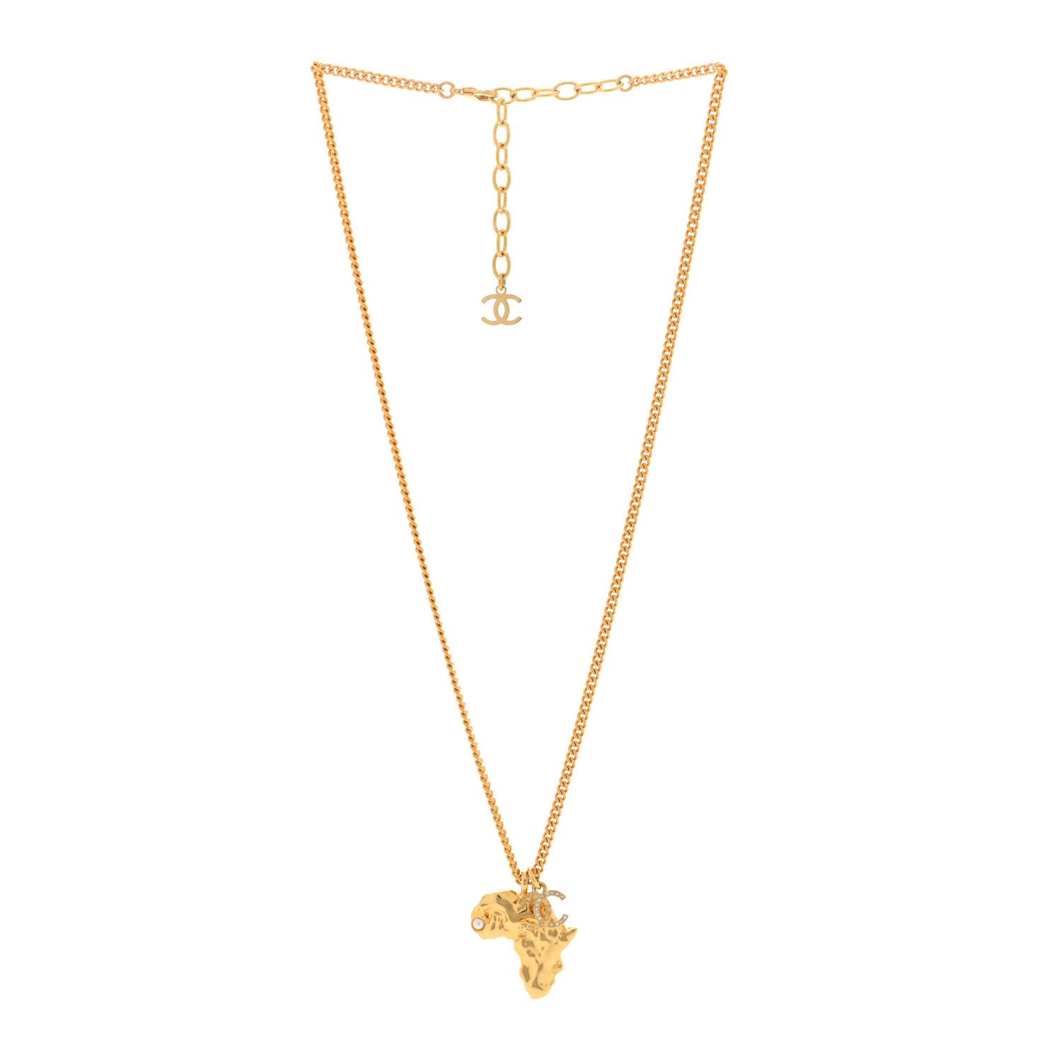 Chanel Crystal Pearl CC Africa Pendant Necklace Gold White 3 of 5