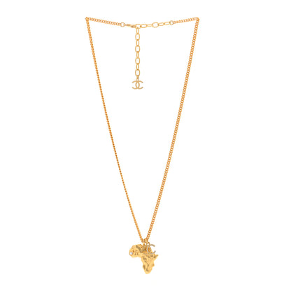 Chanel Crystal Pearl CC Africa Pendant Necklace Gold White 3 of 5