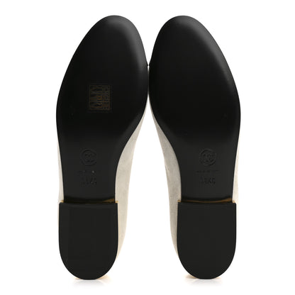 Chanel Suede Calfskin Patent Calfskin Cap Toe CC Mary Jane Flats 36.5 Light Gray Black 6 of 10