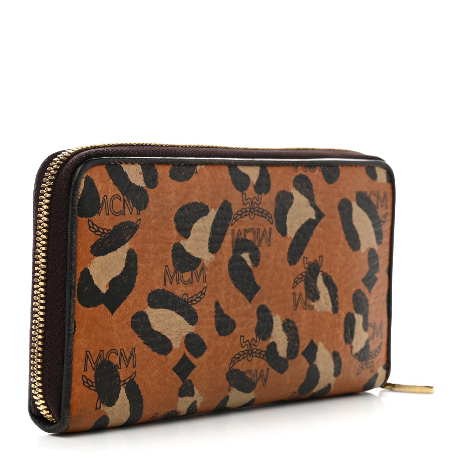MCM Visetos Leopard Print Zip Around Wallet Cognac 3 of 8