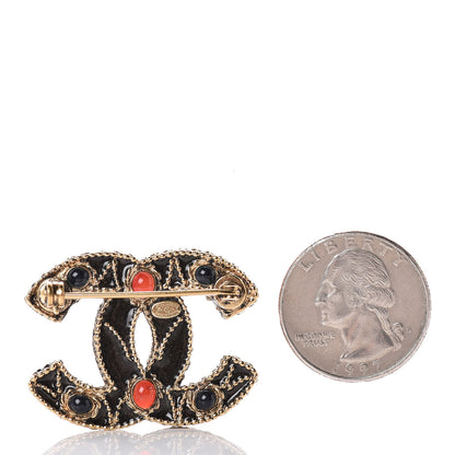 Chanel Gripoix Poured Glass CC Brooch Black Gold 3 of 4