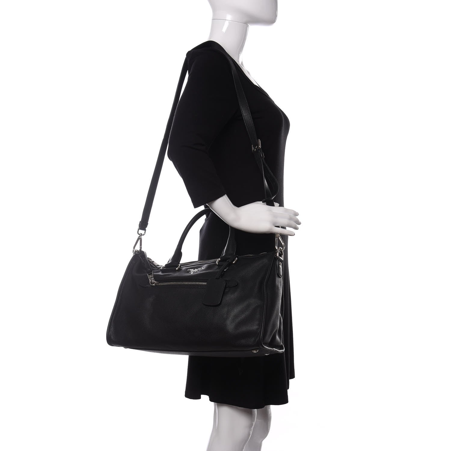 Prada Vitello Phenix Shopping Satchel Black 2 of 9