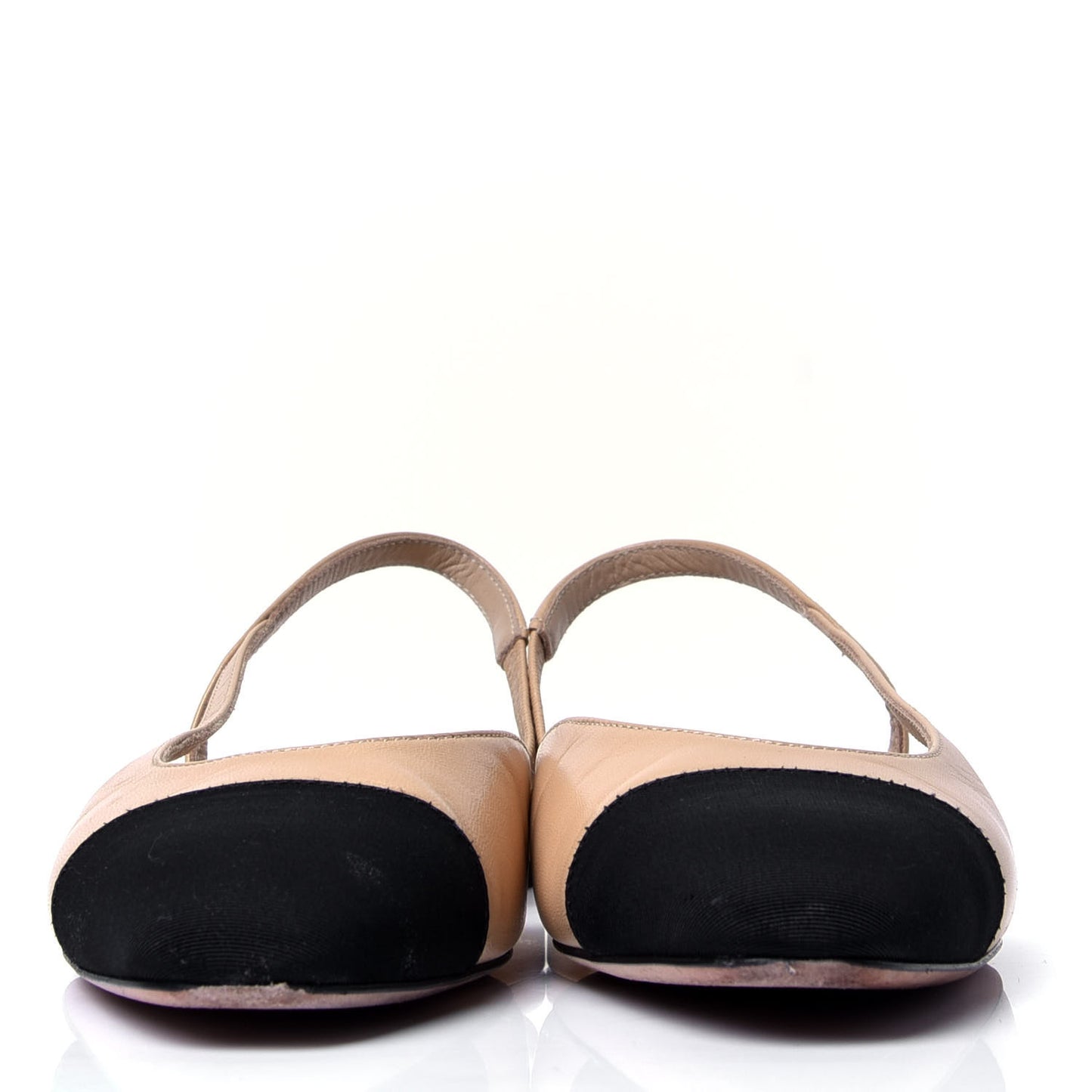 Lambskin Grosgrain Cap Toe CC Slingback Sandals 35.5 Beige Black