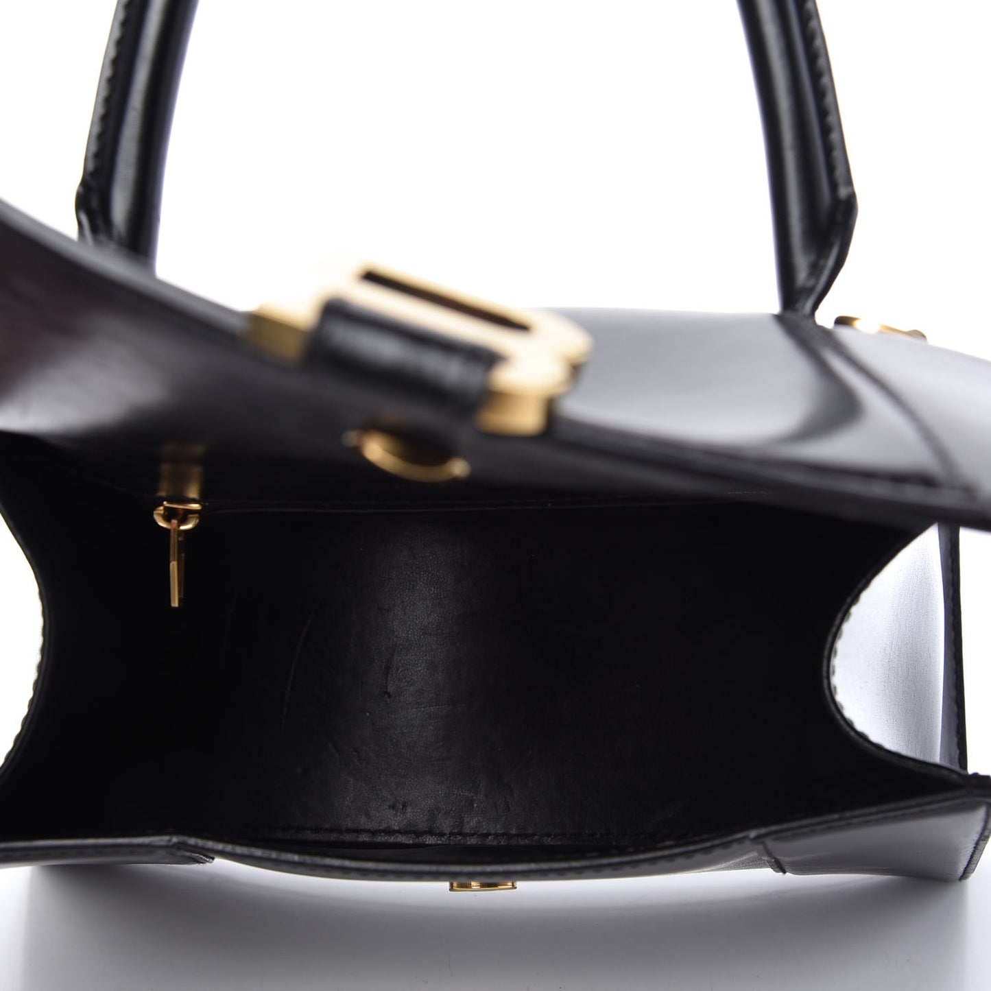 Shiny Box Calfskin Small Hourglass Top Handle Bag Black