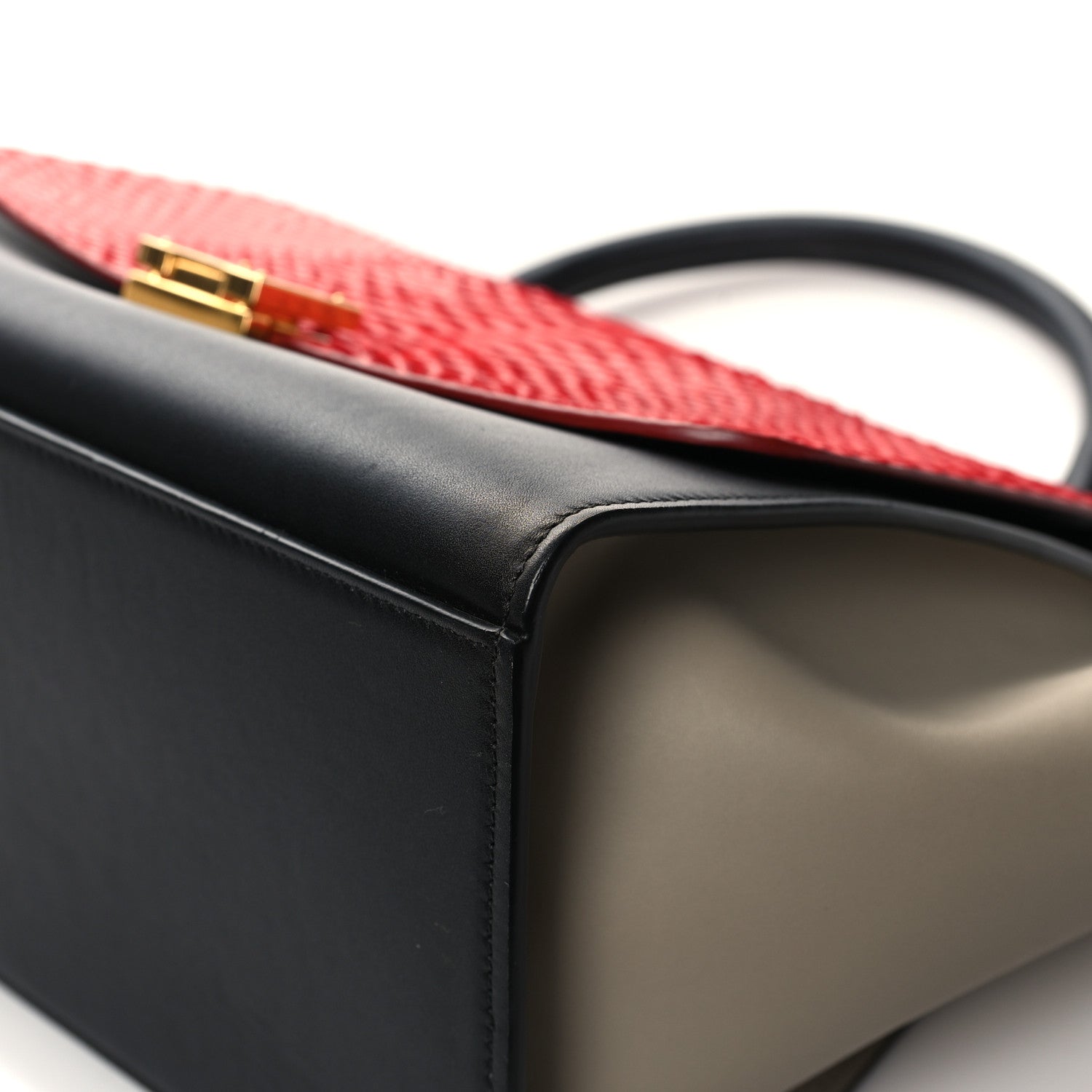 Celine Snakeskin Calfskin Medium Trapeze Red Black 9 of 13