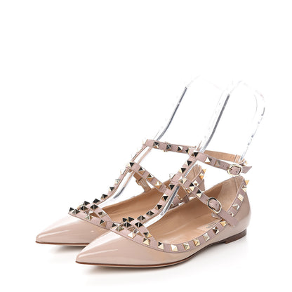 Valentino Garavani Patent Rockstud Cage Ballerina Flats 37.5 Poudre 3 of 9